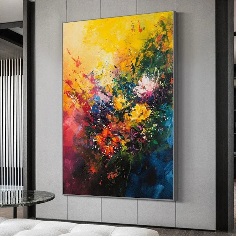 Original Floral Painting on Canvas, Large Abstract 3D Textured Blossom Flower Wall Art Custom Modern Fashion Living Room Home Decor Online - All India Decor