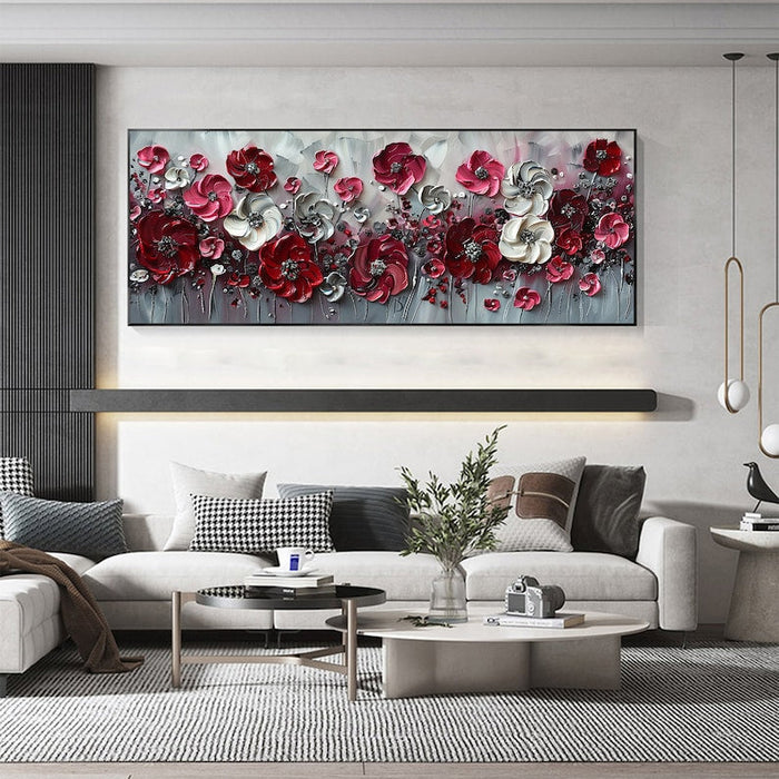 Abstract Red Flower Landscape Painting on Canvas, Extra Large Wall Art Original Texture Floral Wall Art Retro Wall Art Living Room Decor Online