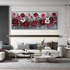 Abstract Red Flower Landscape Painting on Canvas, Extra Large Wall Art Original Texture Floral Wall Art Retro Wall Art Living Room Decor Online - All India Decor