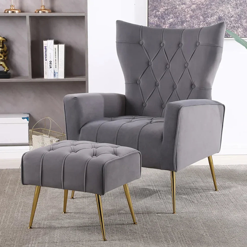 Grey Danney Accent Chair With Ottoman - All India Decor