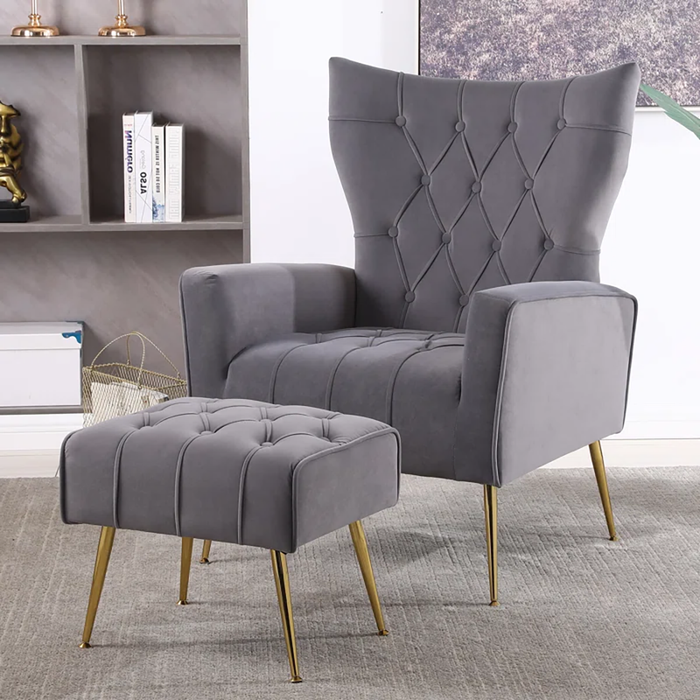 Grey Danney Accent Chair With Ottoman