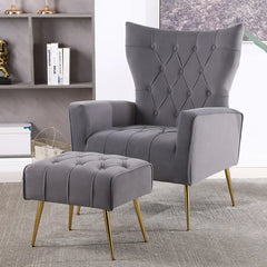 Grey Danney Accent Chair With Ottoman - All India Decor