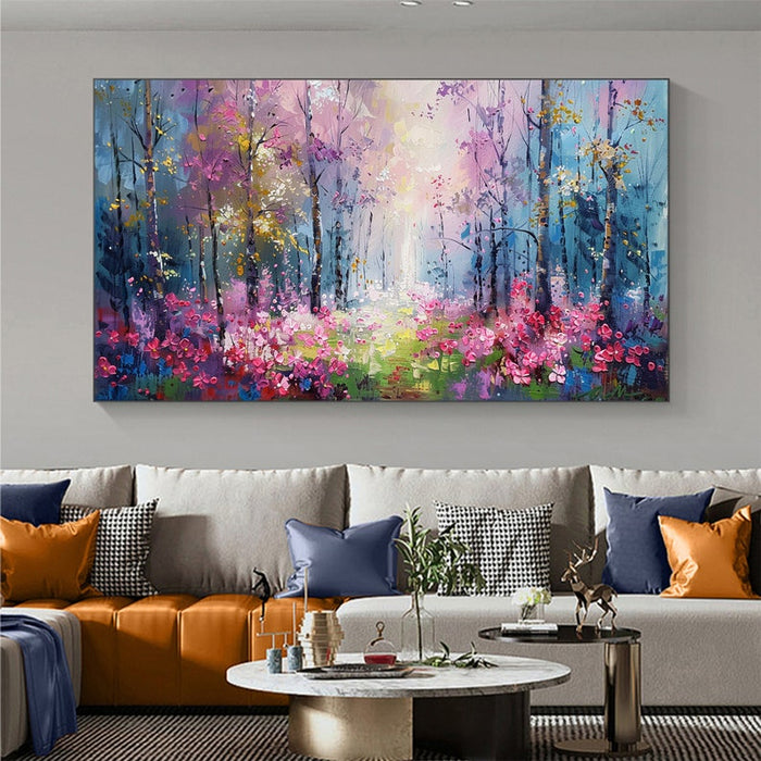 Abstract Blossom Floral Painting on Canvas, Original Large Colorful Flower Landscape Wall Art, Custom Modern Living Room Bedroom Decor Online
