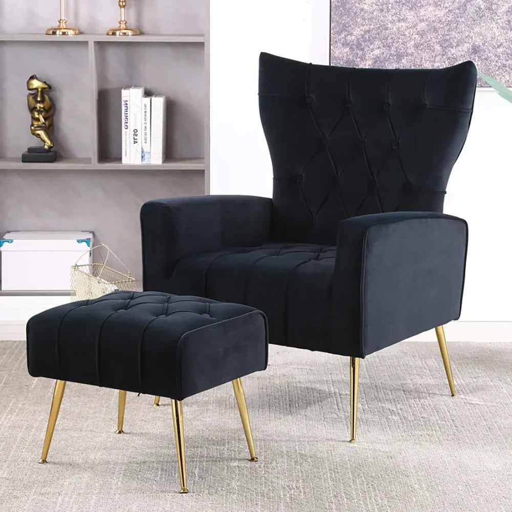 Black Danney Accent Chair With Ottoman - All India Decor