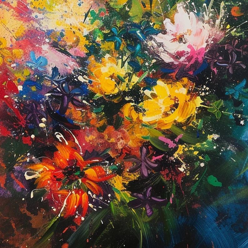 Original Floral Painting on Canvas, Large Abstract 3D Textured Blossom Flower Wall Art Custom Modern Fashion Living Room Home Decor Online - All India Decor