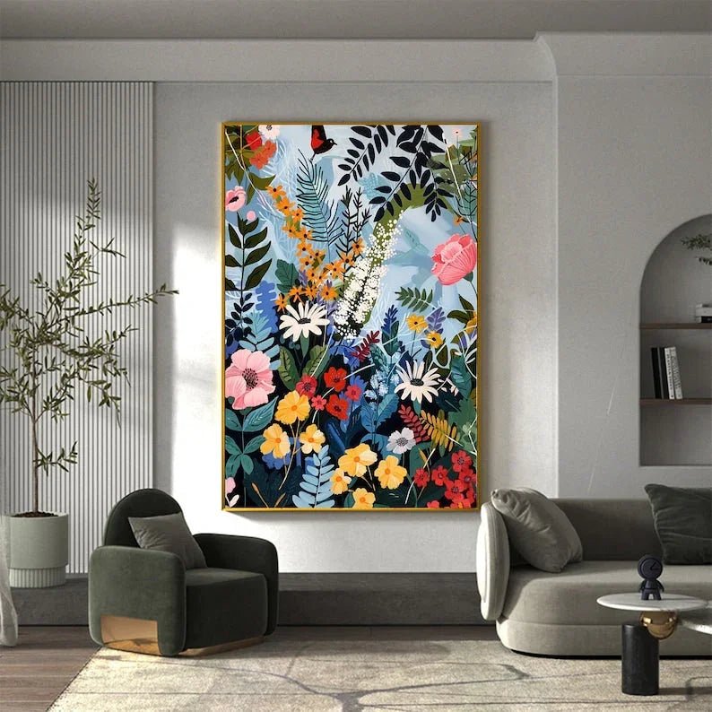 Original Blossom Tree Painting on Canvas, Large Abstract 3D Textured Blue Floral Wall Art Custom Modern Fashion Living Room Home Decor Online - All India Decor