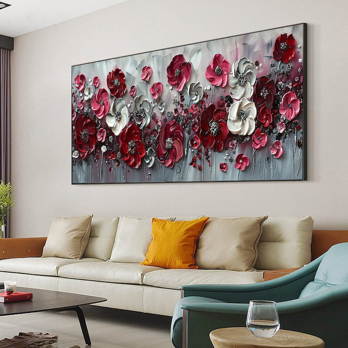 Abstract Red Flower Landscape Painting on Canvas, Extra Large Wall Art Original Texture Floral Wall Art Retro Wall Art Living Room Decor Online