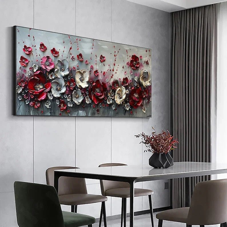 Large Abstract Flower Landscape Painting on Canvas Wall Art, Texture Wall Art,original Red Floral Wall Art Modern Wall Decor for Bedroom Online - All India Decor
