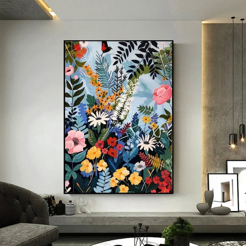 Original Blossom Tree Painting on Canvas, Large Abstract 3D Textured Blue Floral Wall Art Custom Modern Fashion Living Room Home Decor Online - All India Decor