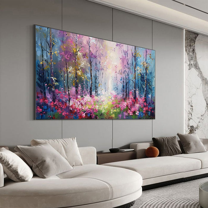 Abstract Blossom Floral Painting on Canvas, Original Large Colorful Flower Landscape Wall Art, Custom Modern Living Room Bedroom Decor Online