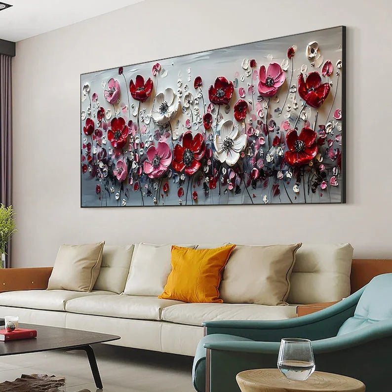 Abstract Flower Landscape Painting on Canvas Large Wall Art, Original Texture Floral Wall Art, Modern Bedroom Wall Decor Handmade Gift Online - All India Decor