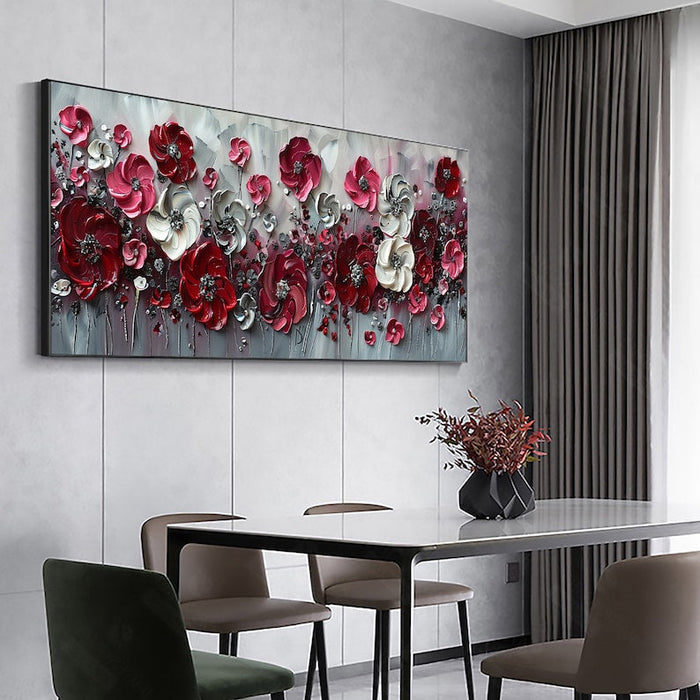 Abstract Red Flower Landscape Painting on Canvas, Extra Large Wall Art Original Texture Floral Wall Art Retro Wall Art Living Room Decor Online