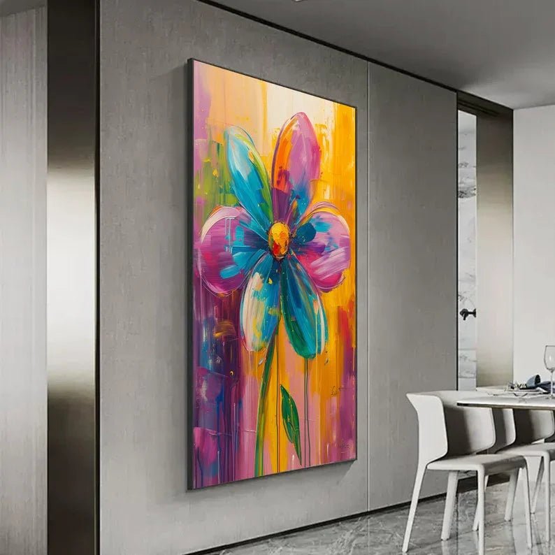 Original Butterfly and Flower Painting on Canvas, Large Abstract Minimalist Red Floral Landscapes Wall Art Modern Living Room Home Decor Online - All India Decor