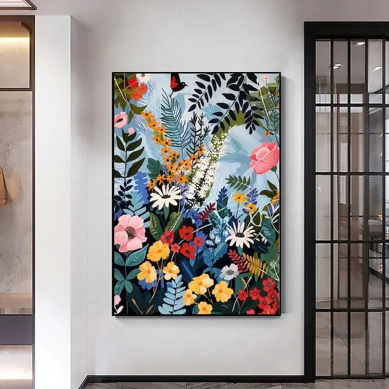 Original Blossom Tree Painting on Canvas, Large Abstract 3D Textured Blue Floral Wall Art Custom Modern Fashion Living Room Home Decor Online - All India Decor