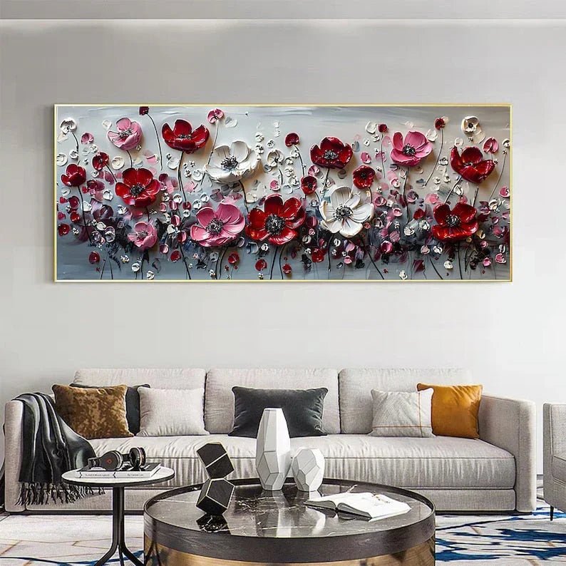 Abstract Flower Landscape Painting on Canvas Large Wall Art, Original Texture Floral Wall Art, Modern Bedroom Wall Decor Handmade Gift Online - All India Decor