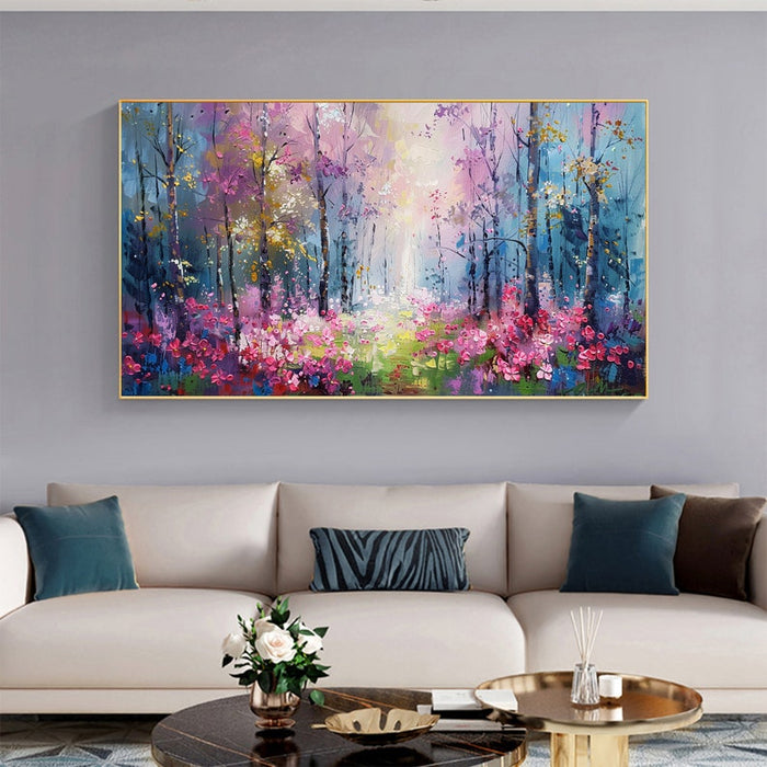 Abstract Blossom Floral Painting on Canvas, Original Large Colorful Flower Landscape Wall Art, Custom Modern Living Room Bedroom Decor Online