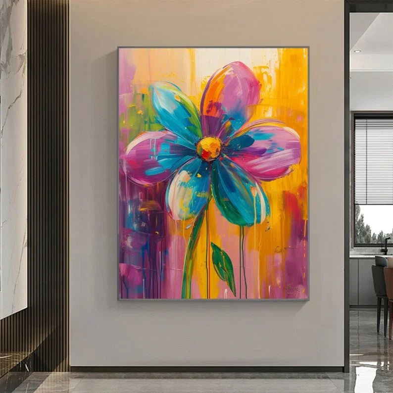 Original Butterfly and Flower Painting on Canvas, Large Abstract Minimalist Red Floral Landscapes Wall Art Modern Living Room Home Decor Online - All India Decor