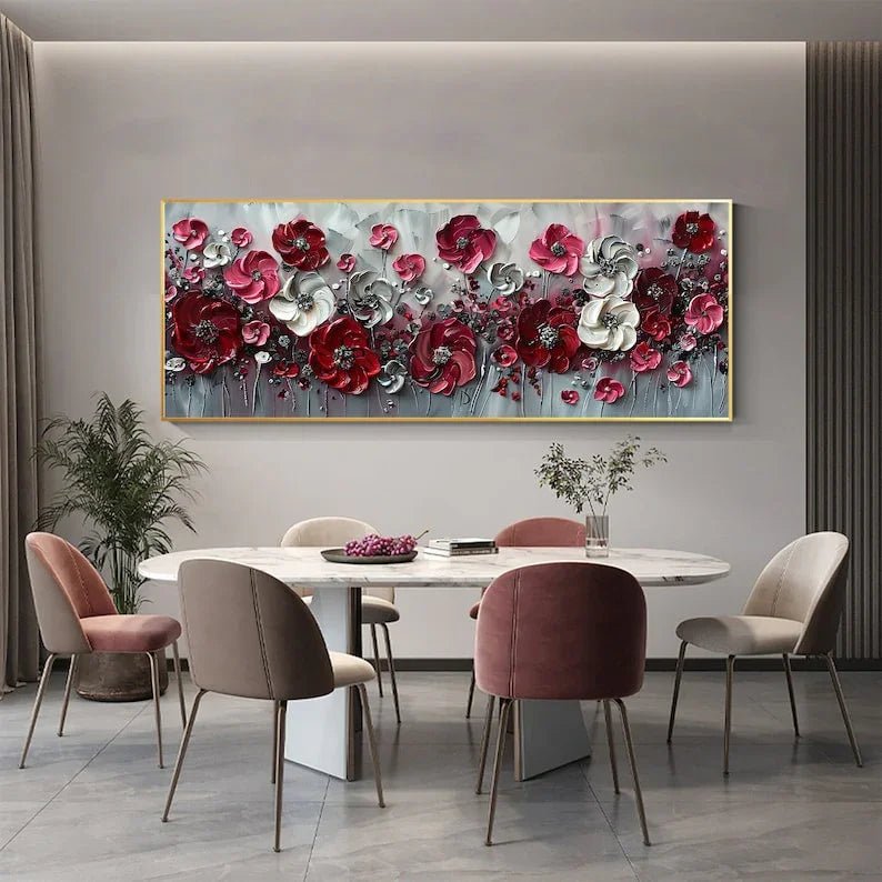Abstract Red Flower Landscape Painting on Canvas, Extra Large Wall Art Original Texture Floral Wall Art Retro Wall Art Living Room Decor Online - All India Decor