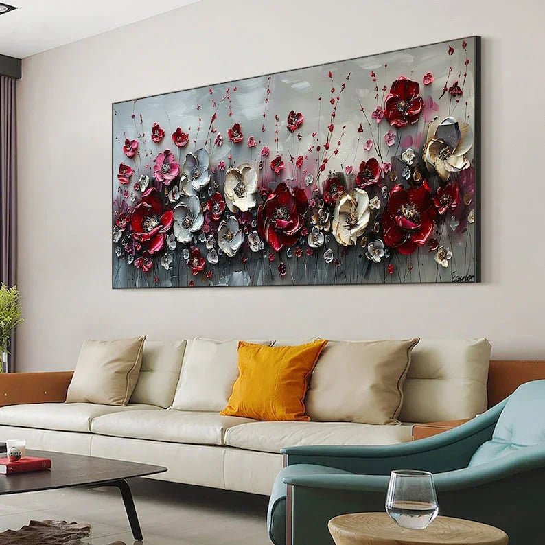 Large Abstract Flower Landscape Painting on Canvas Wall Art, Texture Wall Art,original Red Floral Wall Art Modern Wall Decor for Bedroom Online - All India Decor