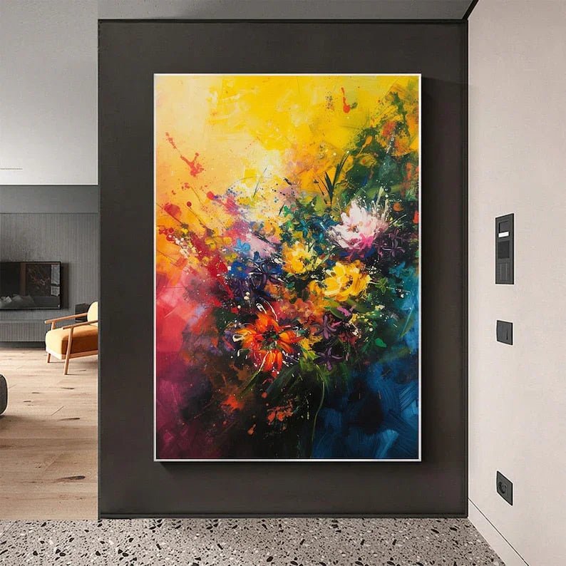 Original Floral Painting on Canvas, Large Abstract 3D Textured Blossom Flower Wall Art Custom Modern Fashion Living Room Home Decor Online - All India Decor