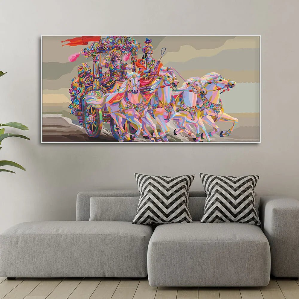 Krishna and Arjuna at Battlefield of Mahabharata Premium Wall Painting - All India Decor