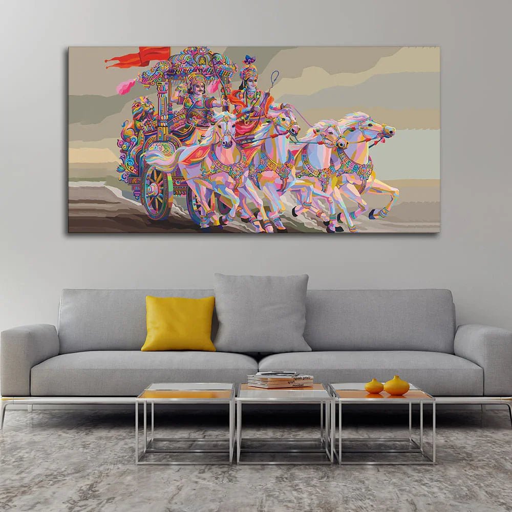 Krishna and Arjuna at Battlefield of Mahabharata Premium Wall Painting - All India Decor