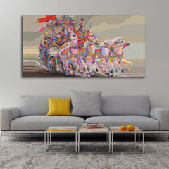 Krishna and Arjuna at Battlefield of Mahabharata Premium Wall Painting - All India Decor