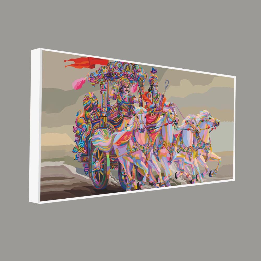 Krishna and Arjuna at Battlefield of Mahabharata Premium Wall Painting - All India Decor