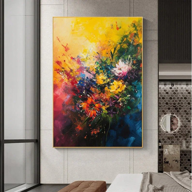 Original Floral Painting on Canvas, Large Abstract 3D Textured Blossom Flower Wall Art Custom Modern Fashion Living Room Home Decor Online - All India Decor