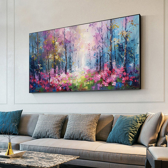 Abstract Blossom Floral Painting on Canvas, Original Large Colorful Flower Landscape Wall Art, Custom Modern Living Room Bedroom Decor Online
