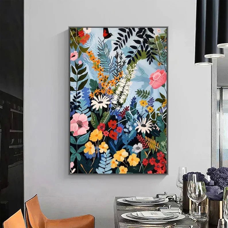 Original Blossom Tree Painting on Canvas, Large Abstract 3D Textured Blue Floral Wall Art Custom Modern Fashion Living Room Home Decor Online - All India Decor