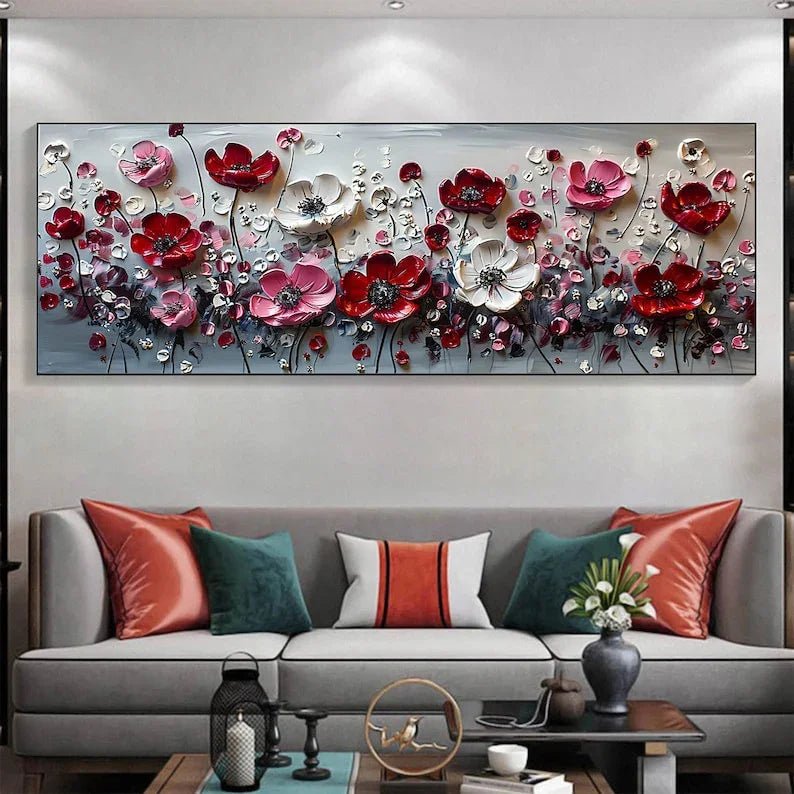 Abstract Flower Landscape Painting on Canvas Large Wall Art, Original Texture Floral Wall Art, Modern Bedroom Wall Decor Handmade Gift Online - All India Decor