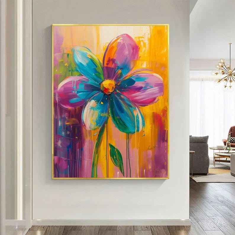 Original Butterfly and Flower Painting on Canvas, Large Abstract Minimalist Red Floral Landscapes Wall Art Modern Living Room Home Decor Online - All India Decor