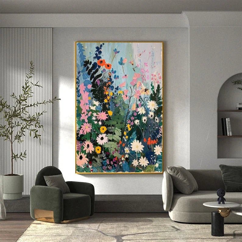 Abstract Blossom Floral Painting on Canvas, Original Large 3D Textured Flower Wall Art Custom Modern Fashion Living Room Bedroom Decor Online - All India Decor