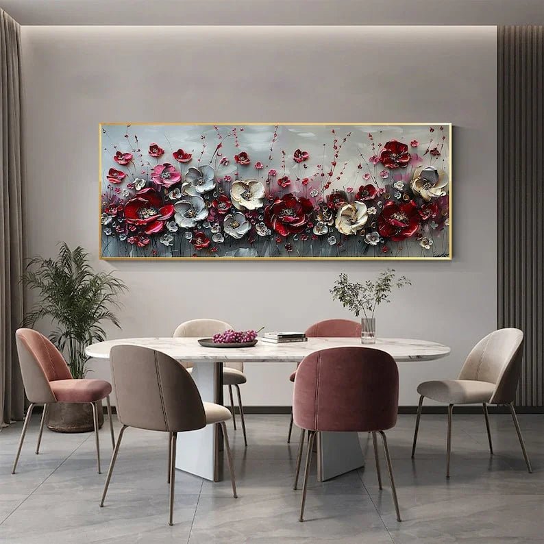 Large Abstract Flower Landscape Painting on Canvas Wall Art, Texture Wall Art,original Red Floral Wall Art Modern Wall Decor for Bedroom Online - All India Decor