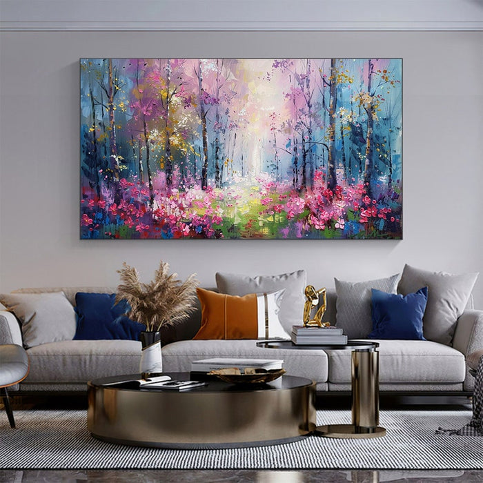 Abstract Blossom Floral Painting on Canvas, Original Large Colorful Flower Landscape Wall Art, Custom Modern Living Room Bedroom Decor Online