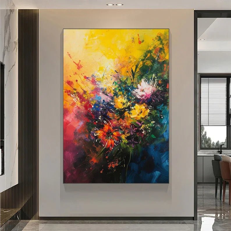 Original Floral Painting on Canvas, Large Abstract 3D Textured Blossom Flower Wall Art Custom Modern Fashion Living Room Home Decor Online - All India Decor