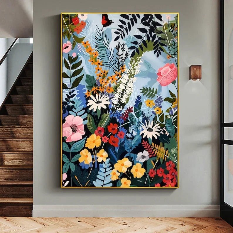 Original Blossom Tree Painting on Canvas, Large Abstract 3D Textured Blue Floral Wall Art Custom Modern Fashion Living Room Home Decor Online - All India Decor