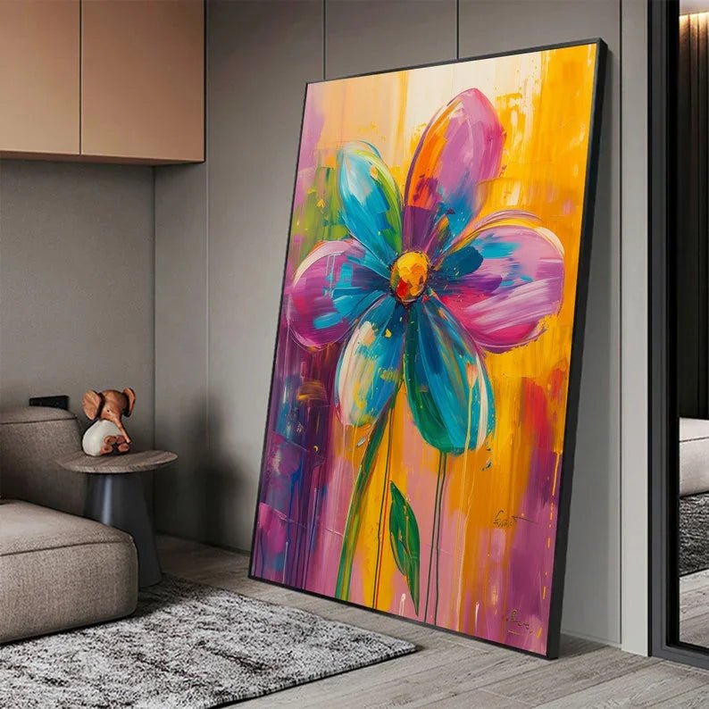 Original Butterfly and Flower Painting on Canvas, Large Abstract Minimalist Red Floral Landscapes Wall Art Modern Living Room Home Decor Online - All India Decor