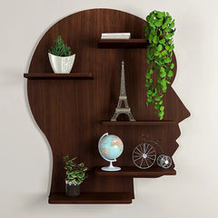 Man Backlit Wood Wall Shelf / Book Shelf, Walnut Finish - All India Decor