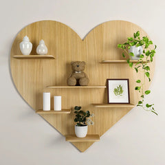 Heart Backlit Wood Wall Shelf / Book Shelf / Night Light, Light Oak Finish - All India Decor