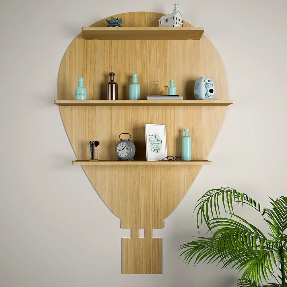 Hot Air Balloon Backlit Wood Wall Shelf / Book Shelf / Night Light, Light Oak Finish - All India Decor