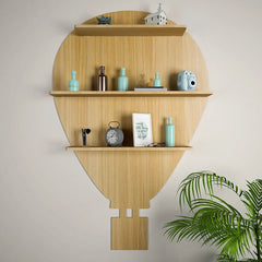 Hot Air Balloon Backlit Wood Wall Shelf / Book Shelf / Night Light, Light Oak Finish - All India Decor