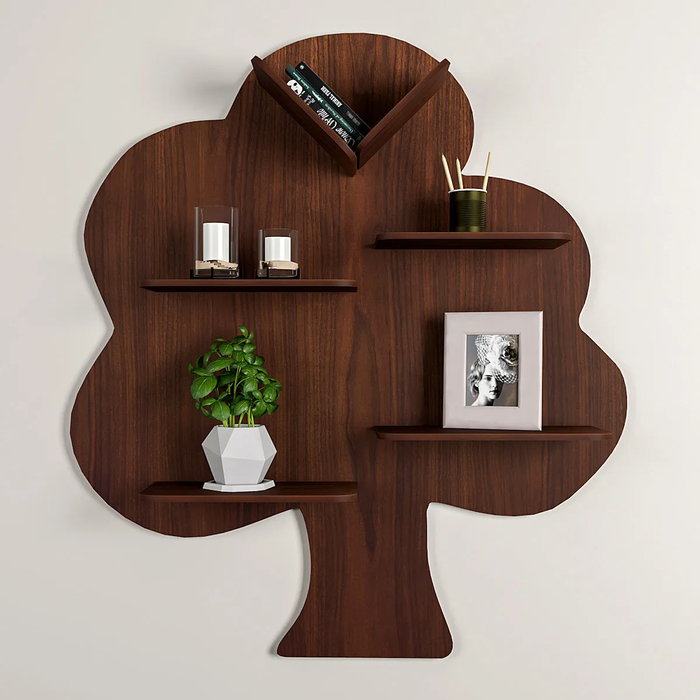 Tree Wood Wall Shelf / Book Shelf, Walnut Finish