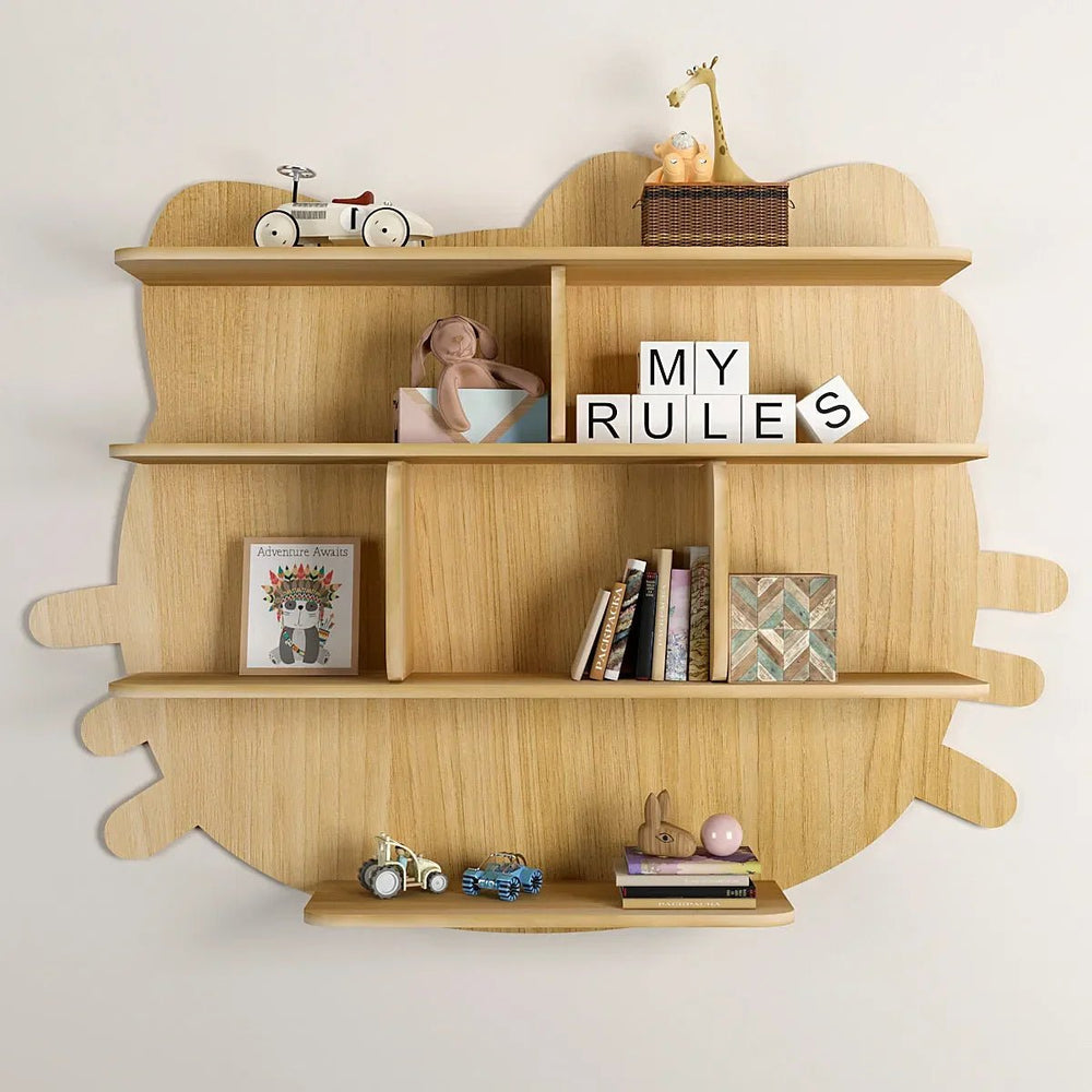 Cat Shape Backlit Wood Wall Shelf / Book Shelf / Night Light, Oak Finish - All India Decor
