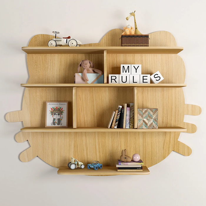 Cat Shape Backlit Wood Wall Shelf / Book Shelf / Night Light, Oak Finish