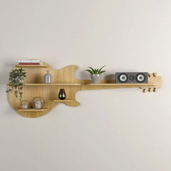 Guitar Backlit Wood Wall Shelf / Book Shelf / Night Light, Light Oak Finish - All India Decor