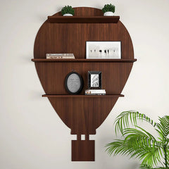 Hot Air Balloon Backlit Wood Wall Shelf / Book Shelf / Night Light, Walnut Finish - All India Decor