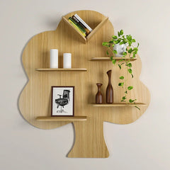 Tree Backlit Wood Wall Shelf / Book Shelf / Night Light, Light Oak Finish - All India Decor