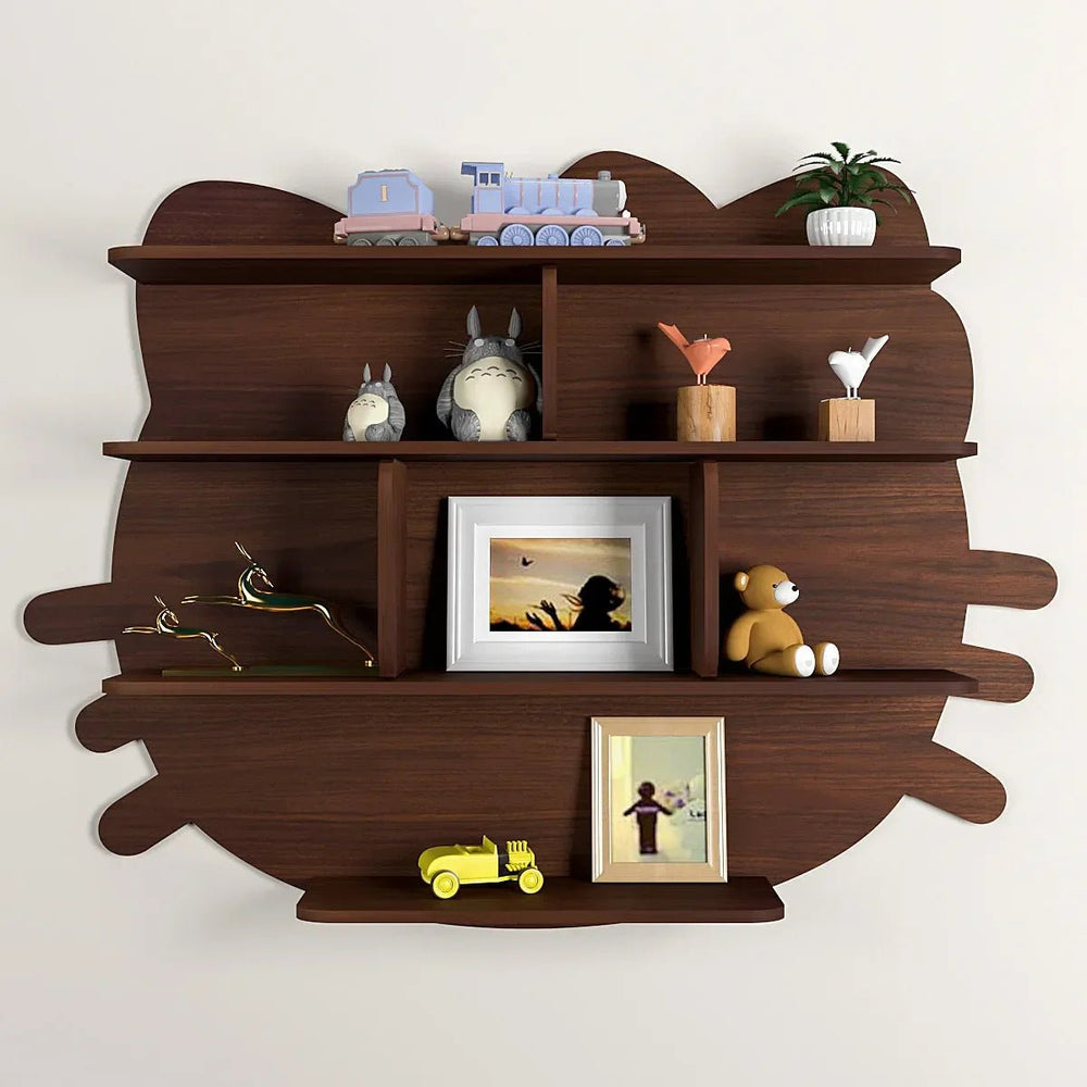Cat Shape Backlit Wood Wall Shelf / Book Shelf / Night Light, Walnut Finish - All India Decor